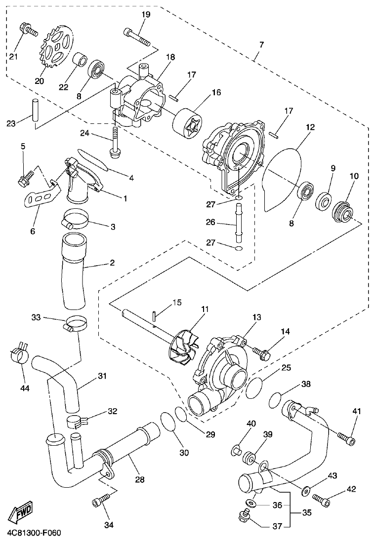 Yamaha R1 2008 WATER PUMP parts diagram